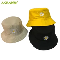 bucket hats women daisies embroidered double sided fisherman hat korean style solid climbing outdoor sunscreen bucket hat