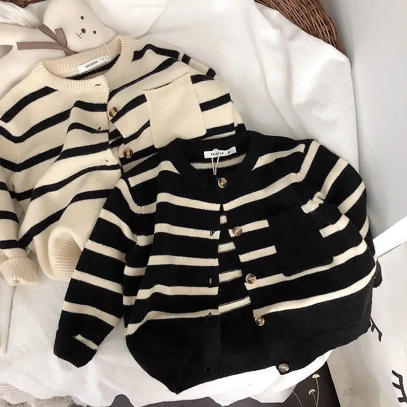 

Striped Children's Soft Cardigan Cardigan For And Autumn Waxy And Spring Coat Toddler Girls' Girl Boys Versatile Sweater Knitted