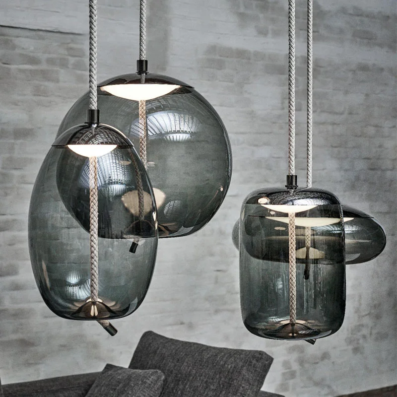 

Chandeliers Light Nordic Loft Glas Pendant Lamp Modern Living Room Restaurant Bar Study Bedside Fixtures Rope Hanging Luminaire