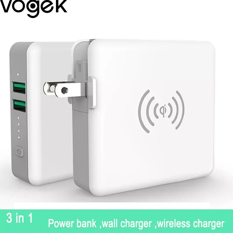 

2023NEW Vogek 5200MAH Qi Wireless Charger Power Bank Dual USB Port Phone Charger For IPhone External Battery Power Adapter US EU