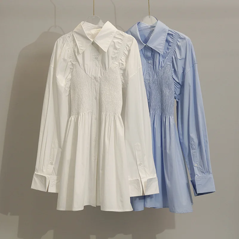 

New fake two-piece casual shirt dress