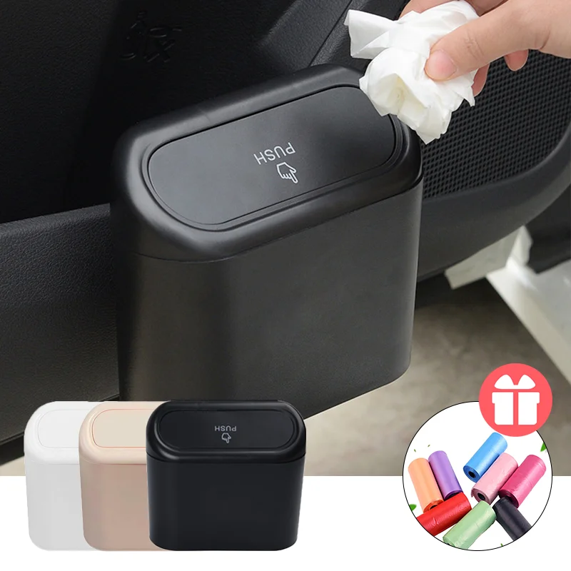 

Car Trash Bin Hanging Vehicle Garbage Dust Case Storage Box Black Abs Square Pressing Type Trash Can Auto Interior Accessories
