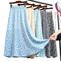 2022 summer korean fashion elegant chiffon floral print women midi long high waist a line pleated skirt female pleated skirt