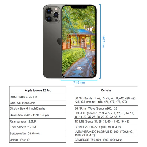Смартфон Apple iPhone 12 Pro, 6/128ГБ, 6/256ГБ, global, Б/у