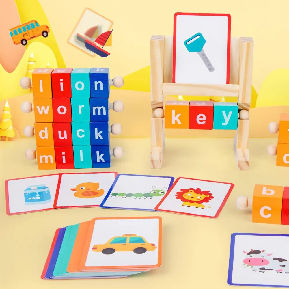 

Children's Word Building Blocks Wooden Fun And Educational Spelling Safe Alphabet Blocks Toy for Kindergarten