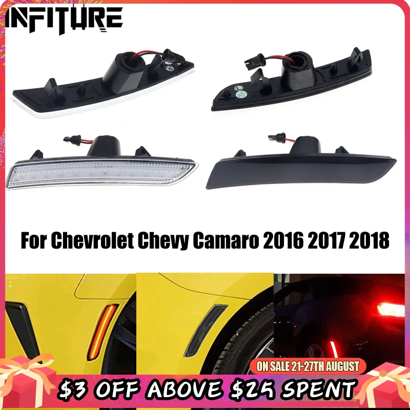 Car LED Front/Rear Side Marker Light Replace OEM Sidemarker Lamps Amber/Red For Chevrolet Chevy Camaro 2016 2017 2018