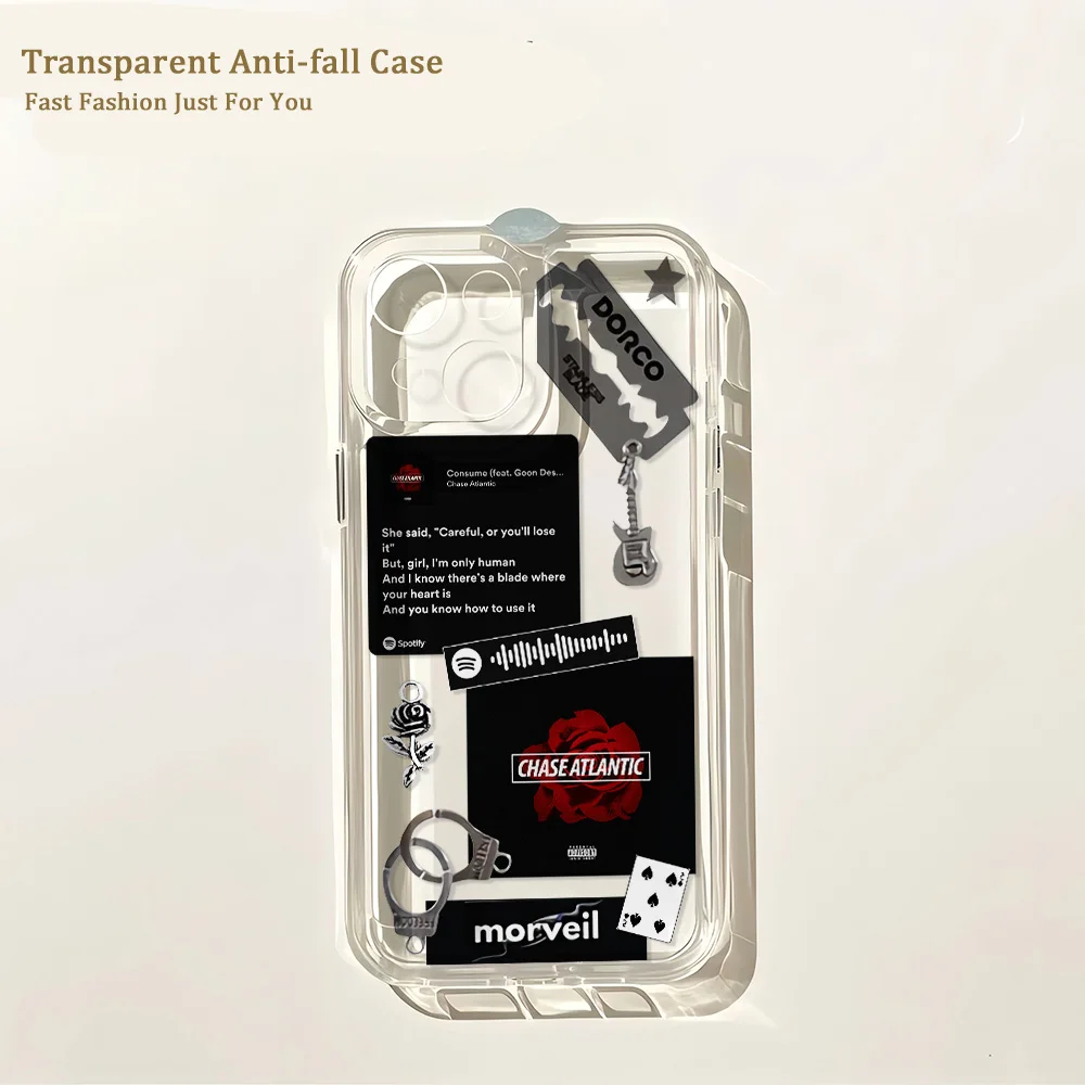 Фото Чехол для телефона Fashion Band Chases Atlantics для iPhone 17 16 16e 15 14 13 12 11 Mini Pro Max X XR 8 Air Plus, прозрачная задняя крышка №3