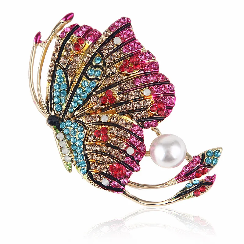 

TULX Butterfly Brooches For Women Colorful Rhinestone Badge Fashion Wedding Jewelry Lapel Pin For Dress Hat Suit Decorations
