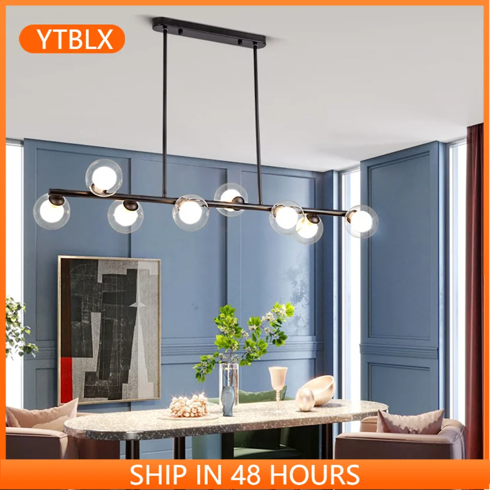 

G9 Gold Or Black LED Chandelier Modern Simple Clear Glass Ball Long Pendant Lamp For Dining Room Bar Coffee Resataurant Office