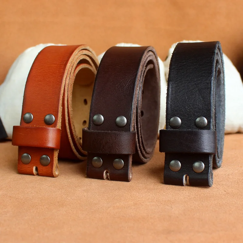 For Men Pin Buckle Holes Strap Cowskin Genuine Leather Strap Male No Buckle Belt for Men 3.8cm Width Male Without Buckle Belts