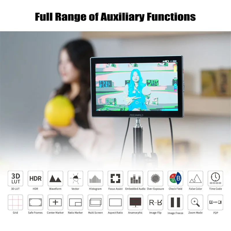 Фото Многодисплейный монитор FEELWORLD M101S 10.1 дюйма, 1200 нит, 1920x1200 IPS, 3G-SDI, HDMI 2.0, LUT, HDR, 1920x1200 пикселей №5