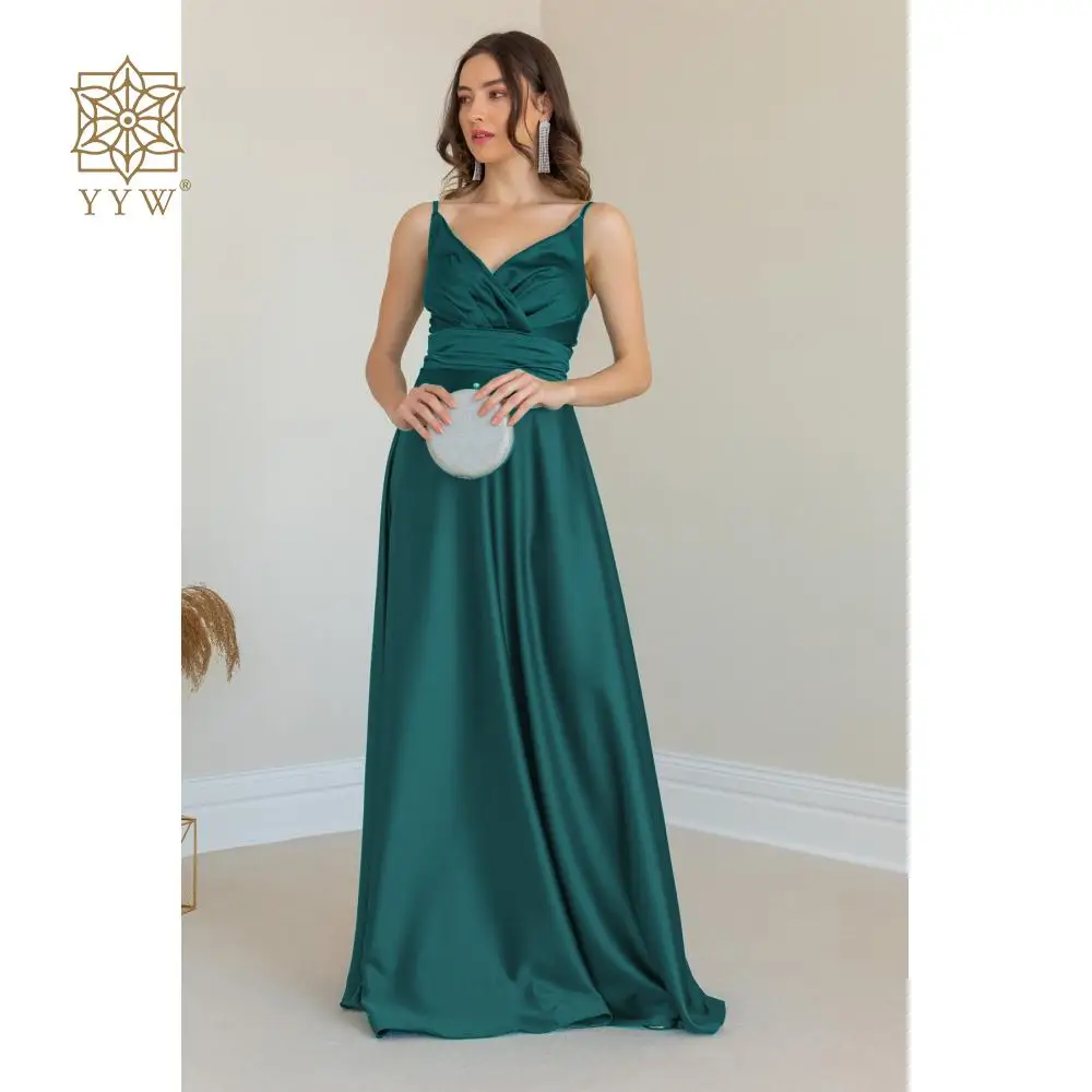 

Ladies Dark Green A-Line Long Satin Evening Dresses for Women 2023 Summer Simple Spaghetti Straps Sexy Wedding Prom Party Gowns