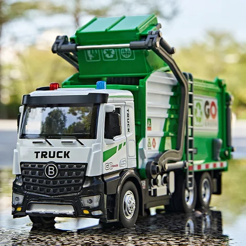 1:18 электрический санитарный мусоровоз, игрушечные модели автомобилей, свет, звук, миниатюрный автомобиль, двери, открытый автомобиль, детские развивающие игрушки