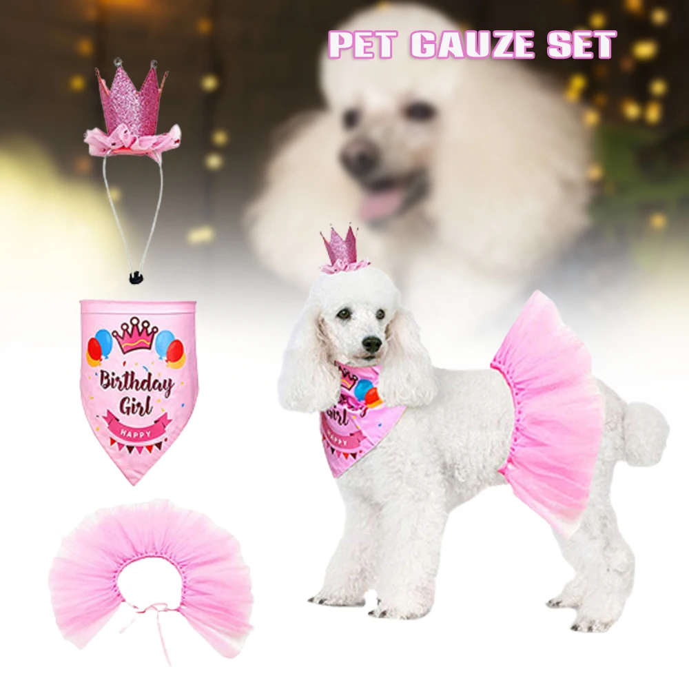 

Pet Dog Birthday Party Supplies Saliva Towel Crown Hat Tutu Skirt Banner Set Great Gift for Small Medium Large Dogs gass