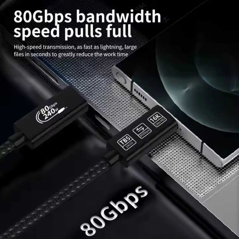 Фото Кабель USB4.0 GEN4, совместимый с Thunderbolt 5, 80 Гбит/с, 240 Вт, быстрая зарядка, видео 16K, сверхскоростная передача данных, кабель USB-C на USB-C №4