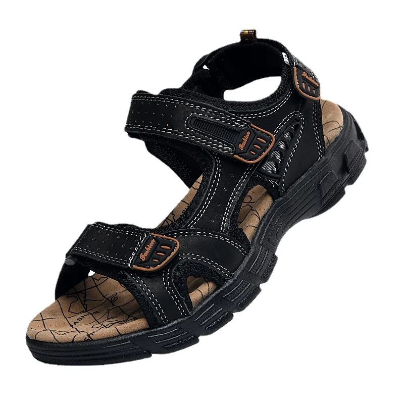 

Genuine Leather Men's Sandals Summer New Outdoor Non-slip Beach Shoes Walking Treking Casual Shoes Hiking Men Slippers