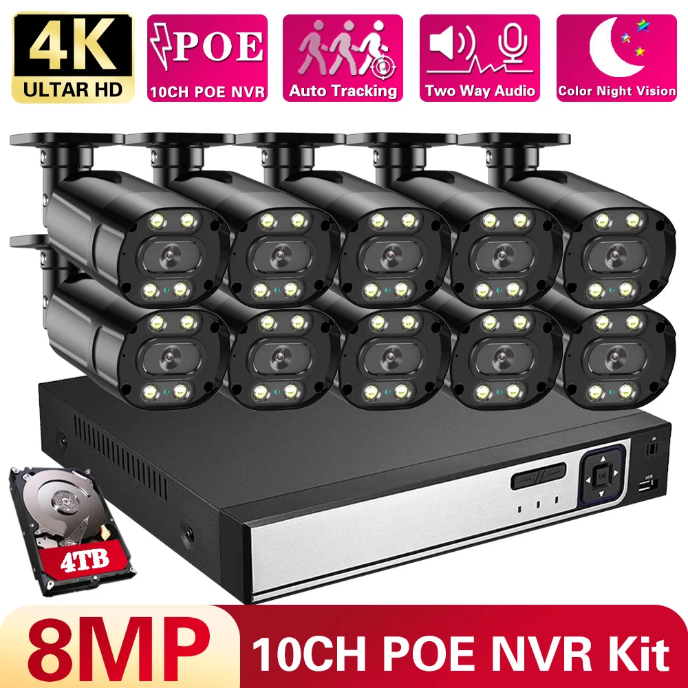 

Overscam H.265 10CH 8MP 4K POE Camera System Smart AI Full Color Night VIsion Face Detection CCTV Video Security Surveillance Ki