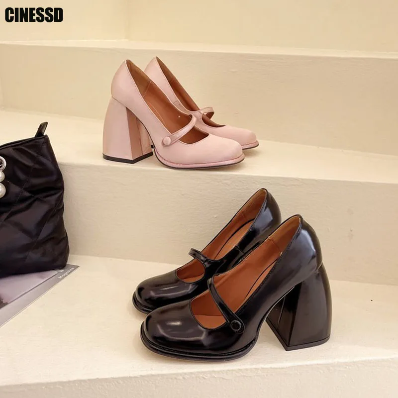 

JK Mary Jane Women 2023 New Thick High Heels Square Toe Pumps Vintage Dress Ladies Silk Cosplay Single Shoes Female Shallow