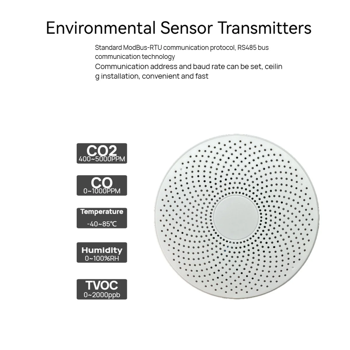 Фото TW51 5 в 1 ModBus-RTU Датчик окружающей среды Передатчик Детектор газа CO2 CO TVOC Детектор температуры и влажности Передатчик CO №1