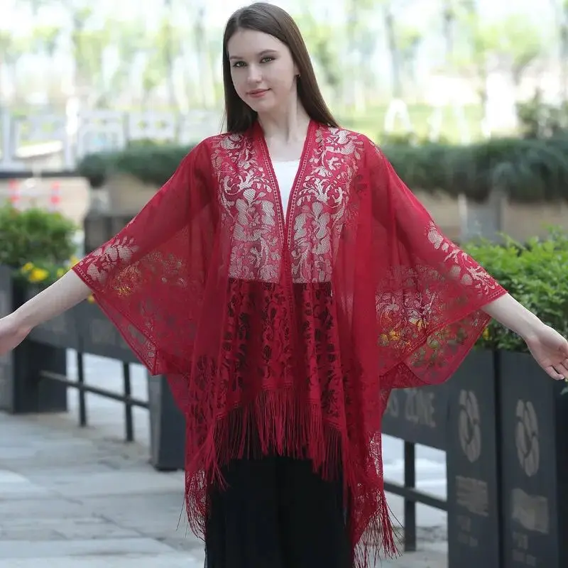 Пляжная Солнцезащитная одежда кружевной кардиган летняя верхняя накидка