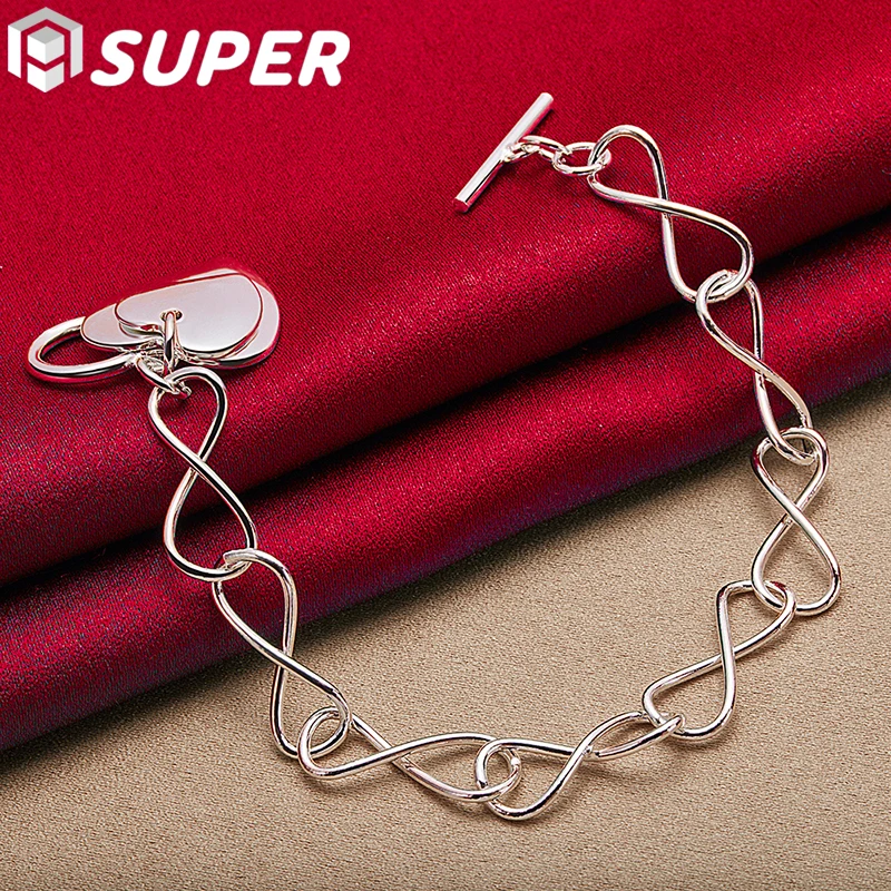 

925 Sterling Silver Two Heart Pendant Bracelet Enlace Chain For Woman Charm Wedding Engagement Party Fashion Jewelry