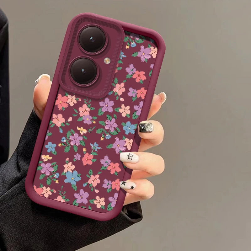 Soft Silicone Phone Case For Vivo Y100 Y95 Y93 Y91 Y81I Y81 Y78 Y77 Y76 Y75 Y76S Y77E Colorful Flowers Pattern Shockproof Cover