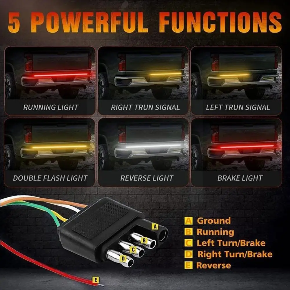 

60-Inch Triple Row Truck Tailgate Led Strip Light Bar Reverse Brake Signal Warning With Signal Lights Light Turn Car Turn B K7M5