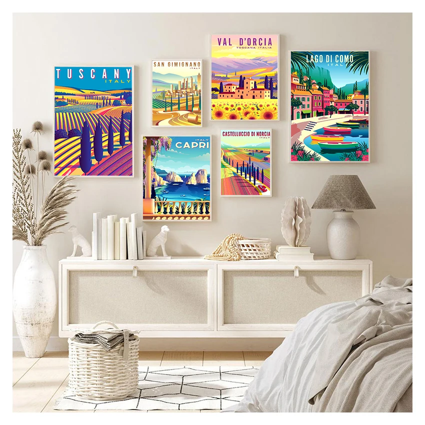 

Italy Rome Capri Tuscany Retro Posters and Prints Travel Cities Landscape Wall Art Picture Bedroom Hd Print Vintage Art Painting