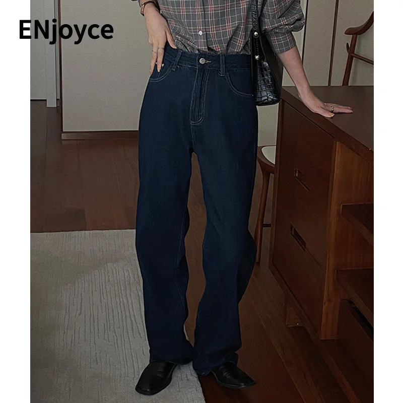 

2022 Spring Fall Fashion Women Simple Basic Straight Jeans Female High Waist Trousers Casual Loose Denim Pants