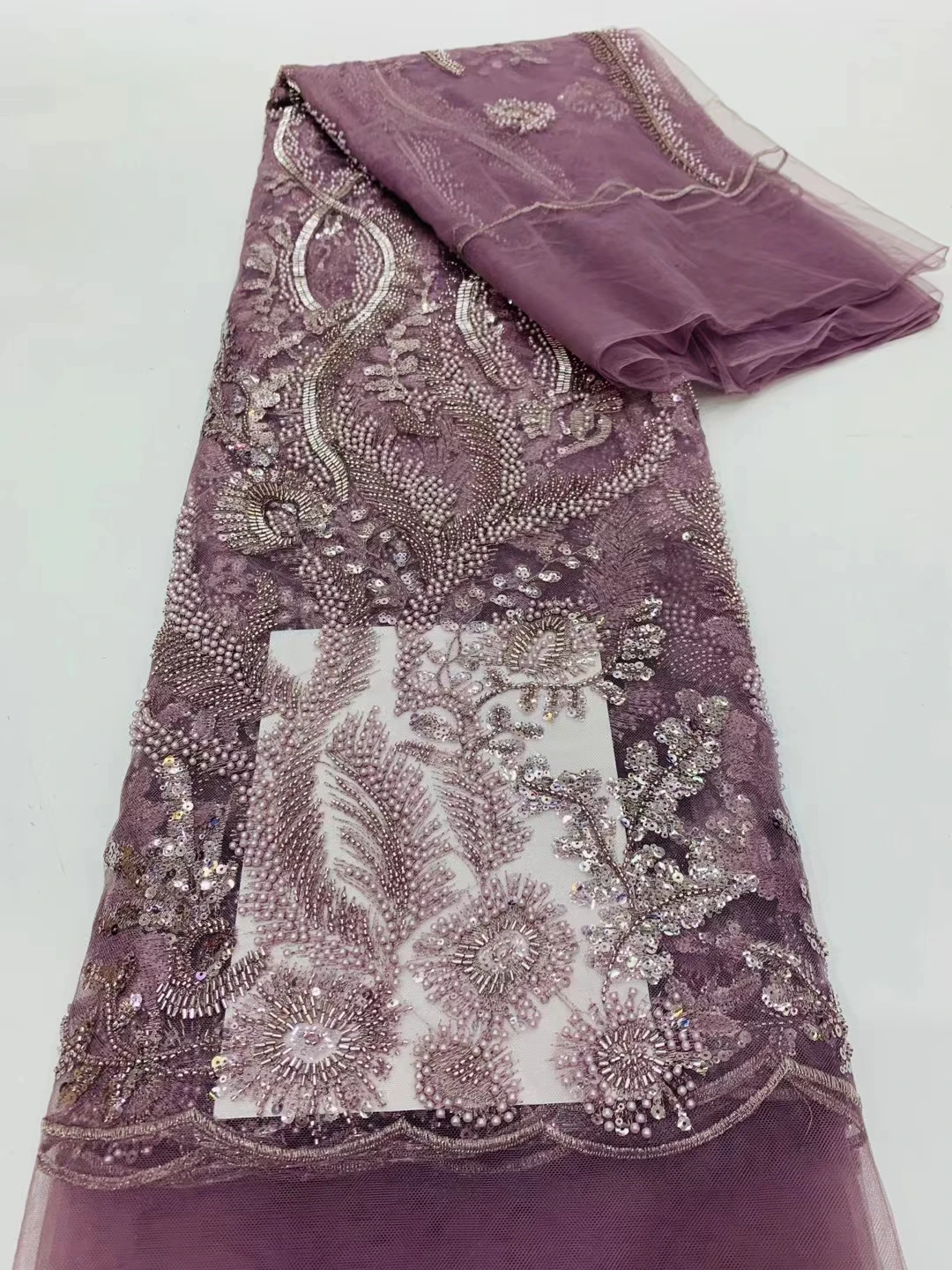 

Luxury Elegant Cassic Beaded Lace African Embroidery Beaded Tub lace With Stones Fabric For Wedding Dress NN498_K