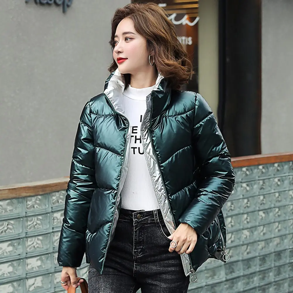 New Women Short Slim Cotton Coat Parkas Female Glossy Winter Warm Thick Shiny Coats Female Plus Size Jacket 3Xl Parka Girl