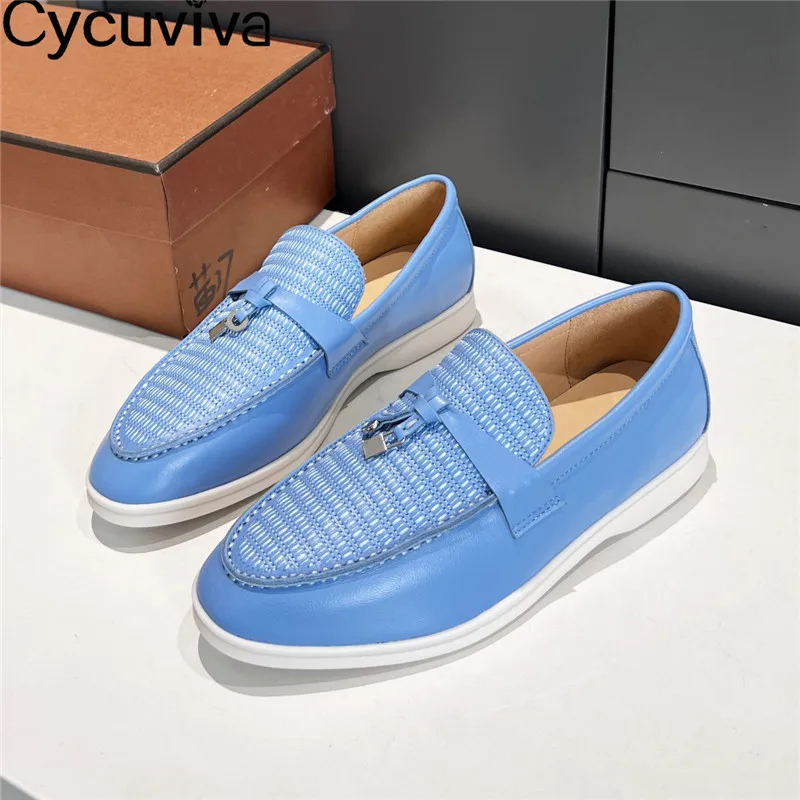 

Женские кожаные туфли на плоской подошве, брендовые Лоферы цвета хаки без застежки, повседневные дамские мюли с бахромой и замком, летняя обувь для ходьбы, 2022