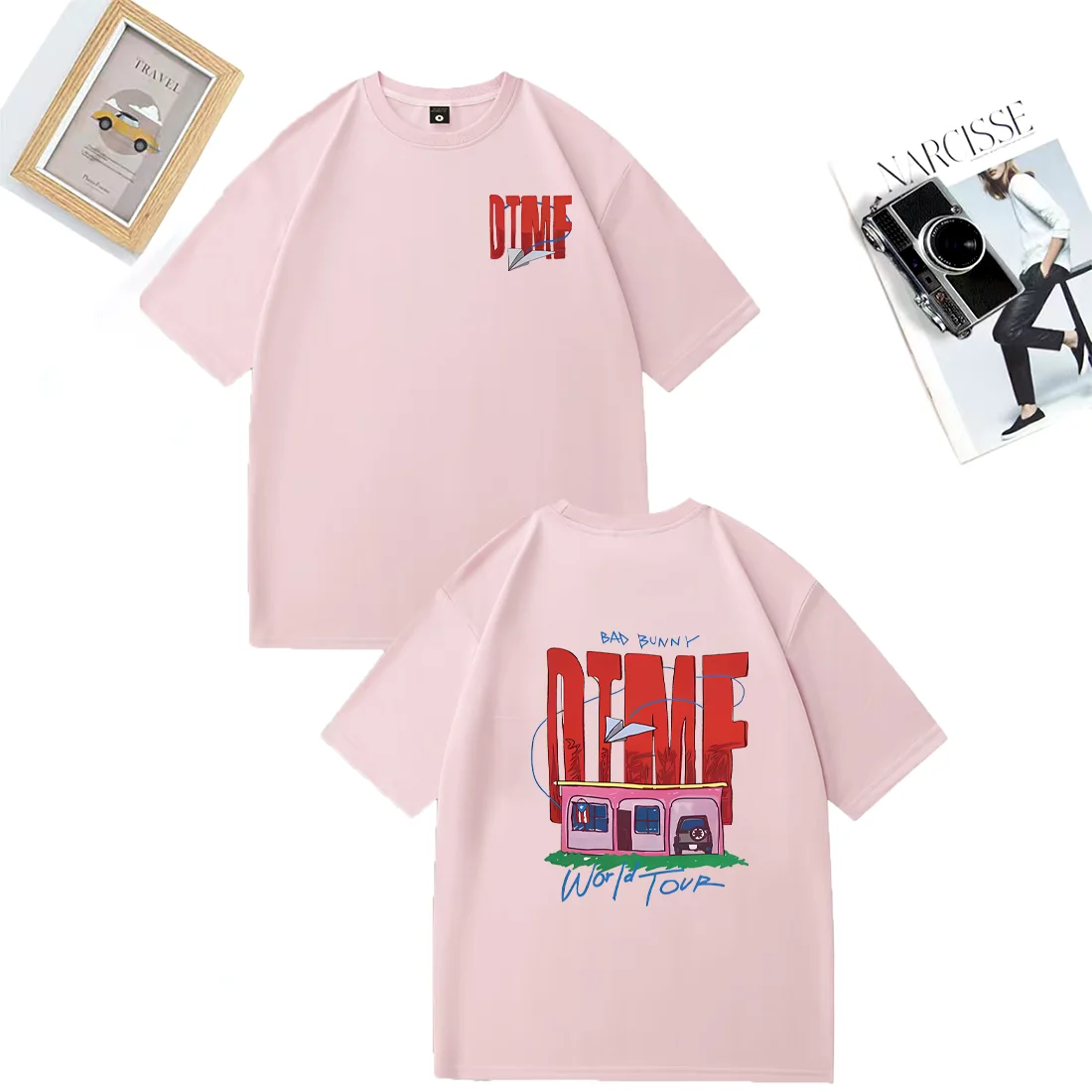 Фото Новые футболки Singer Bad Bunny DTMF World Tour 2026 для мужчин и женщин, винтажная модная уличная одежда, 100% хлопок, с коротким рукавом, большие размеры №4