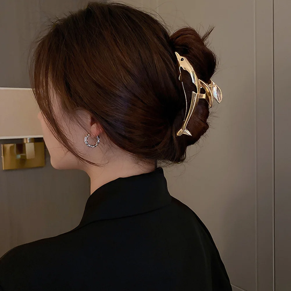 

Women Elegant Gold Hollow Dolphin Geometric Metal Hair Claw Vintage Hair Clips Headband Hairpin Hair Crab Hair Accessories Gifts