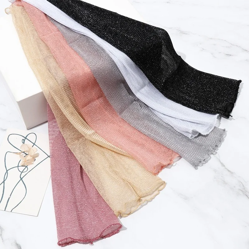 Дамские Тонкие Прозрачные Блестящие Кружевные Рукавицы с Металлической Защитой от УФ-Лучей и Оборками на Руках для Вождения.