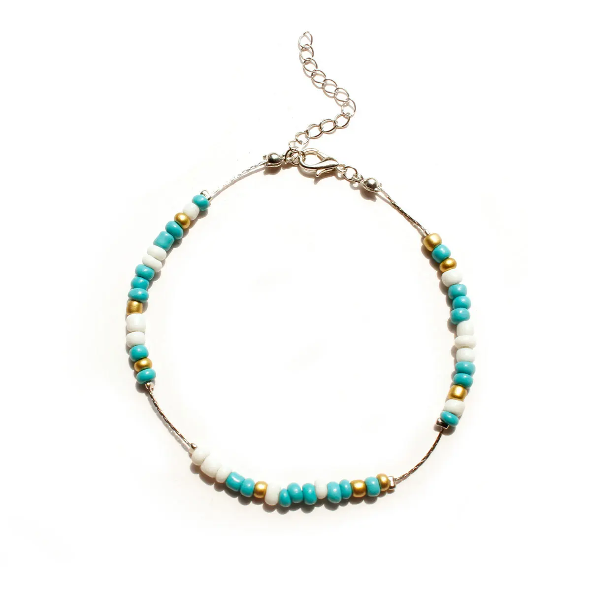 

Boho Handmade Blue White Beads Rope Anklet Foot Jewelry