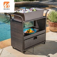 convenience garden tool set of rattan food trolley cart use in swimming pool