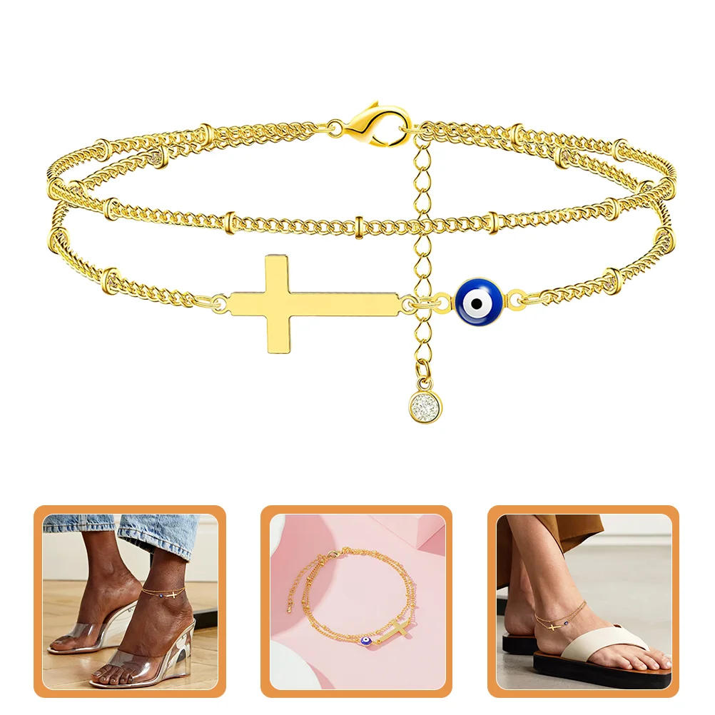 

Ankle Chain Bracelets Evil Eye Anklets Foot Anklet Braided Layered Beaded Beach Bracelet Girls Lady Cross Barefoot