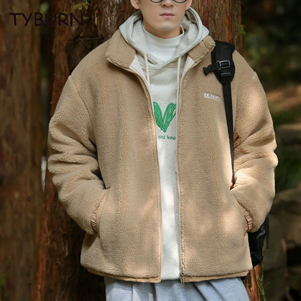 

Зимняя флисовая пушистая куртка TYBURN в стиле хип-хоп, уличная одежда в стиле Харадзюку, пушистая куртка на молнии, мужские осенние однотонные легкие куртки