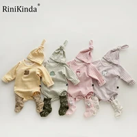 rinikinda 2022 autumn baby girls grid romper sweet cute full sleeve bodysuits kids fashion korean baby girls children clothes