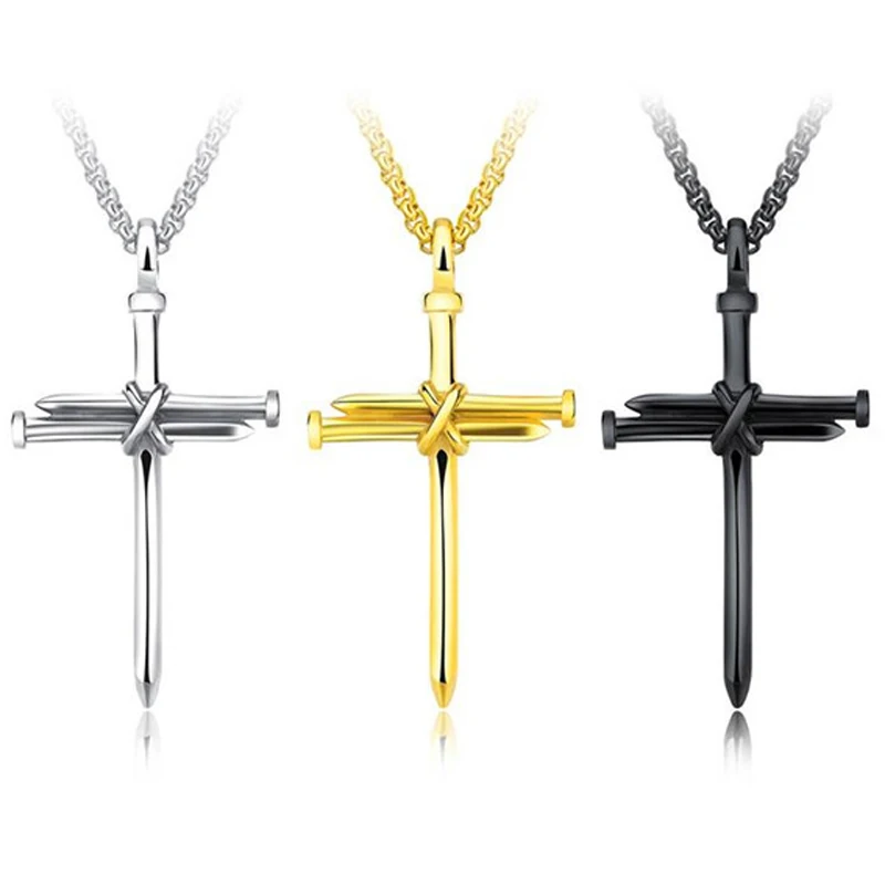 

Men's Jewelry Stainless Steel Nail And Rope Cross Pendant Necklace