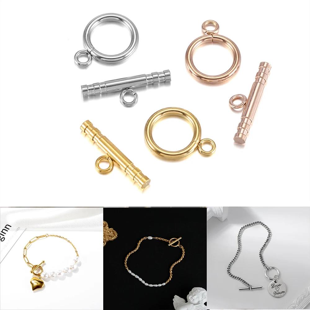 

2 Types Gold Color Stainless Steel Fastener Bracelet Toggle Clasp Buckle Connector OT Clasps for DIY Jewelry Making Findings