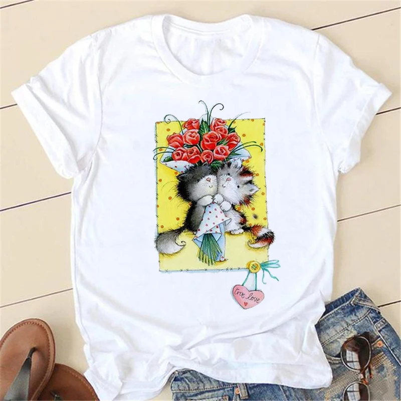 

Cartoon Funny Cat Print T Shirt Women 90s Harajuku Kawaii Fashion T Shirt Graphic Cute Cartoon T Shirt Korean Top T Shirt Women.