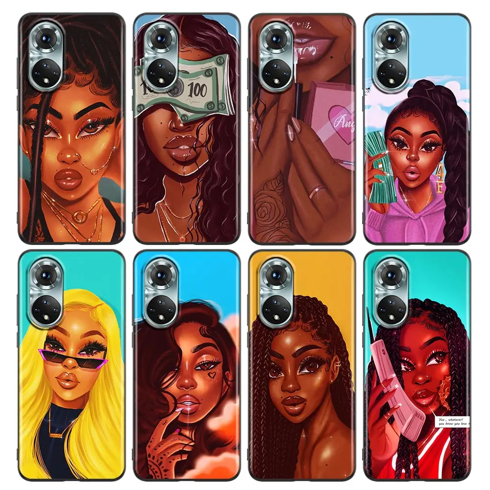 

Phone Case for Honor 8X 9S 9A 9C 9X Lite Play 9A 50 10 20 30 Pro 30i 20S(6.15) Soft Silicone Cover Fashion Black Girl