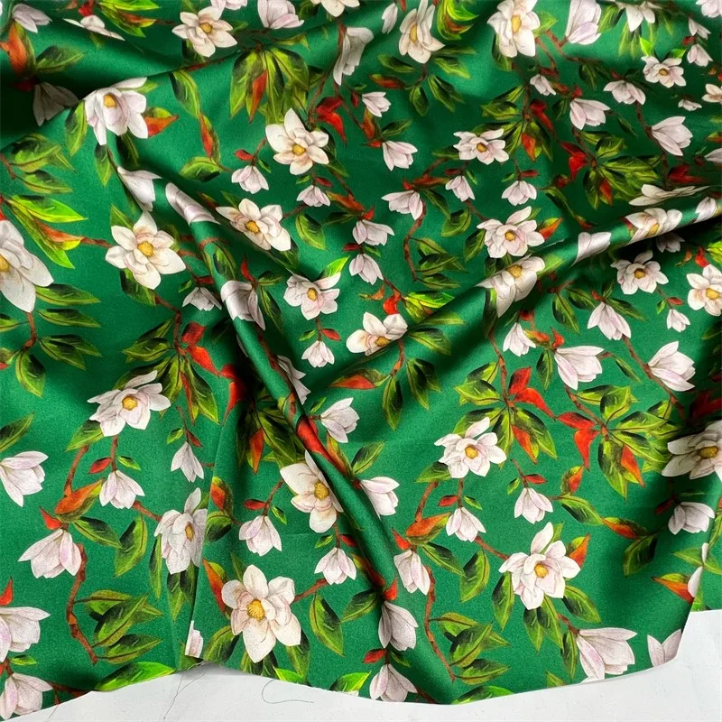 Красно-зеленый цветок 19momme эластичная шелковая ткань Шелковый атлас Гладкая
