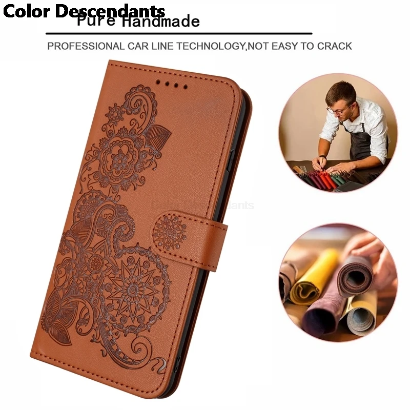 Чехол для iPhone 15 Pro Max 14 Plus 13 Mini 12 11 X XS XR 8 7 6 6s тисненый кожаный чехол-бумажник Datura