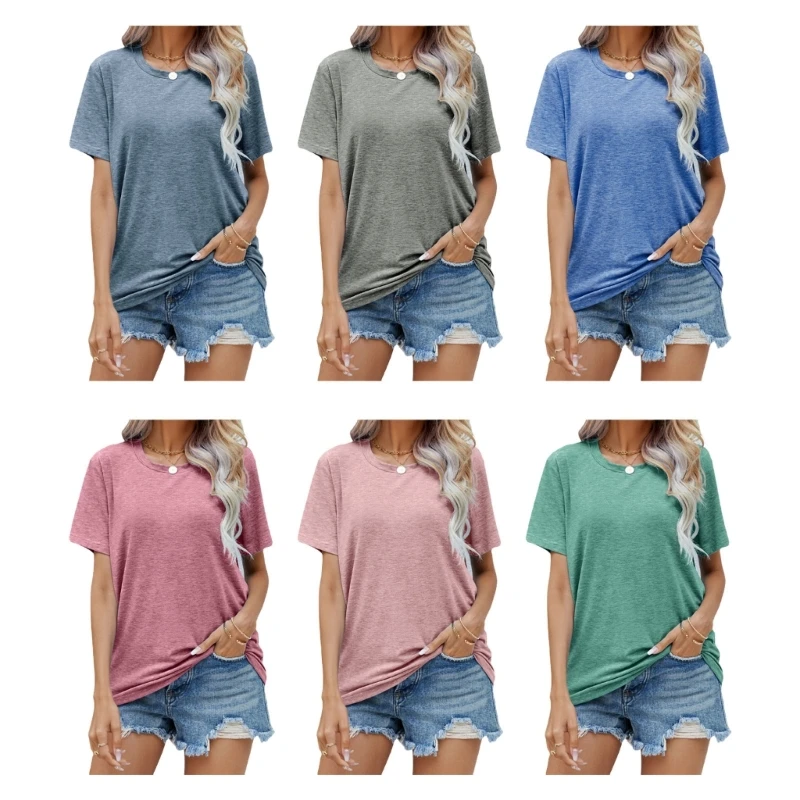 

Women Short Sleeve T-Shirt Tops Relaxed-Fit Crewneck Casual T-Shirt Top Summer Basic Blouses Tunic Tops Loose Shirt Dropship