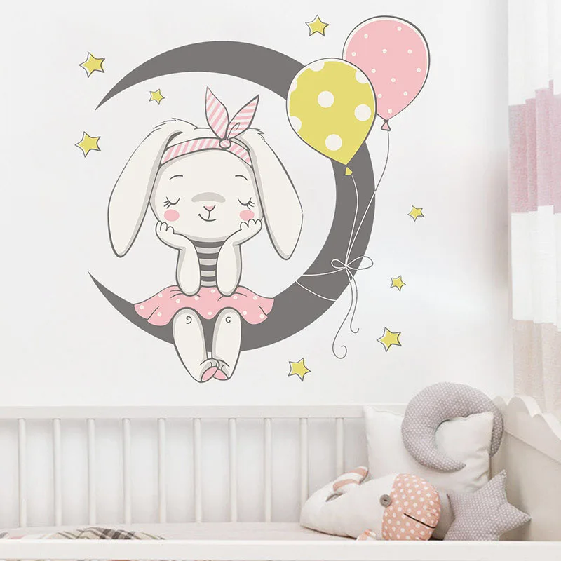 

Cartoon Moon Bunny Wall Stickers kids girls room Home Decor wallpaper Bedroom living room background beautify decoration sticker