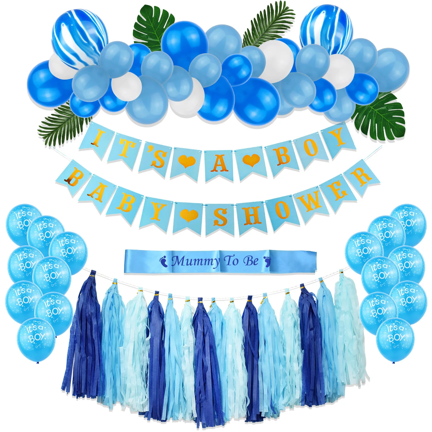 

JOYMEMO Pink Blue Party Decoration Balloon Set Banner Mommy To Be Sash Tassel Boy Girl Gender Reveal Baby Shower Party Supplies