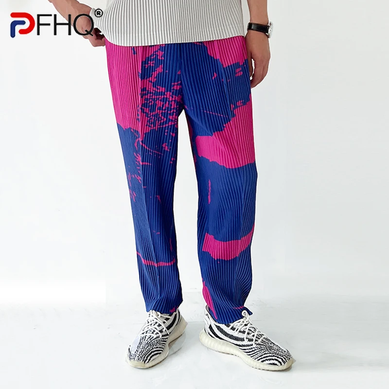 

PFHQ Men's Pleated Casual Pants 2023 Graffiti Printing Loose Contrast Color Trousers High Quality Street Striped Trendy Elegant